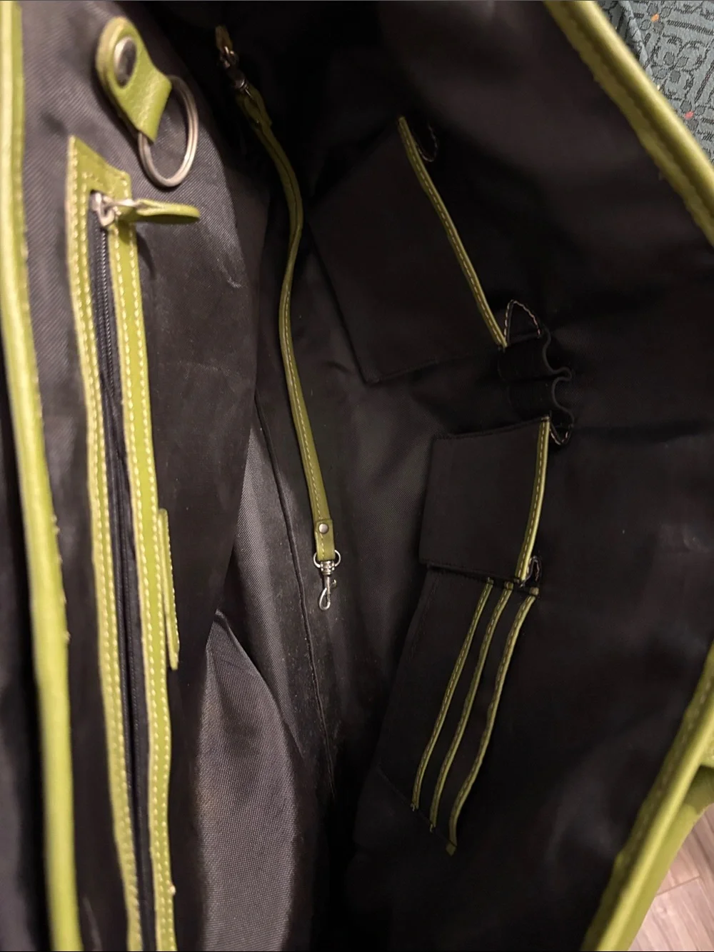 Olive Green Pebbled Leather Tote with Buckle Straps